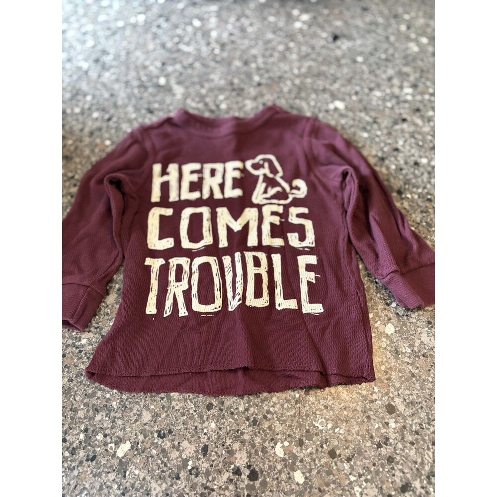 Kids Crazy 8 3 Yr Waffle Knit Long Sleeve Shirt Burgundy Dog Here Comes Trouble